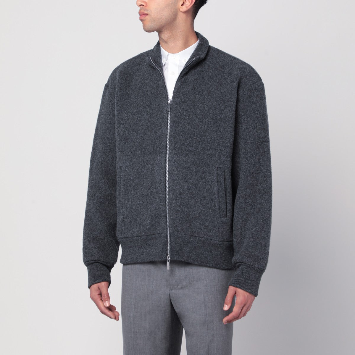 Thom Browne Grey wool zip-up cardigan Thom Browne