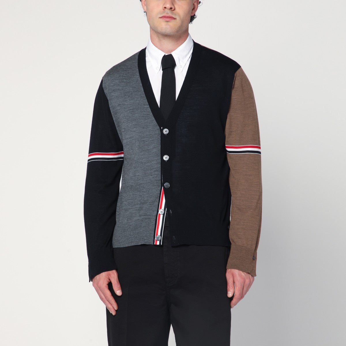 Thom Browne Navy/grey/brown wool cardigan Thom Browne