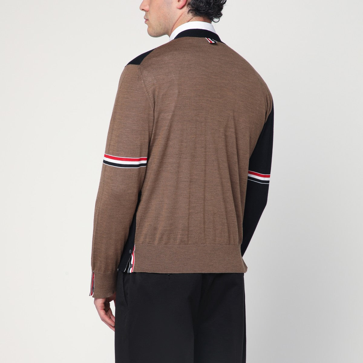 Thom Browne Navy/grey/brown wool cardigan Thom Browne