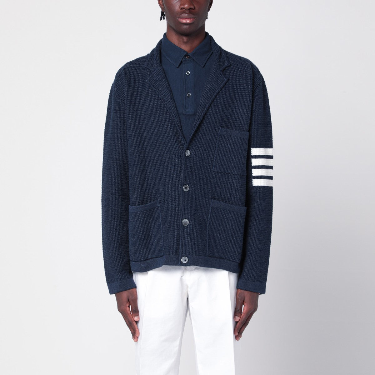 Thom Browne Blue linen blend cardigan Thom Browne