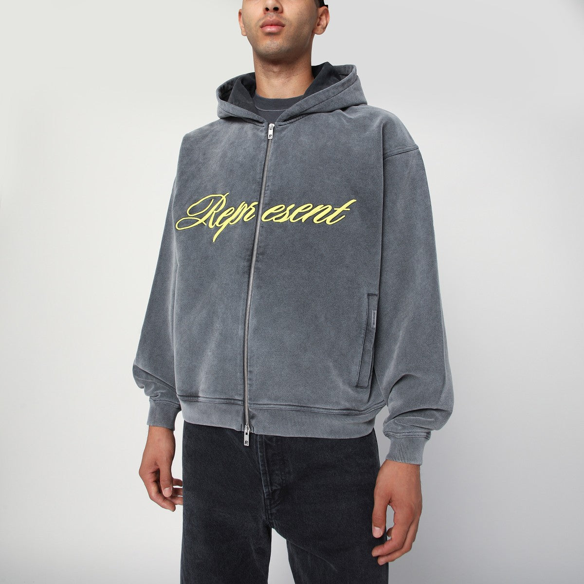 Represent Washed grey zip-up sweatshirt Represent