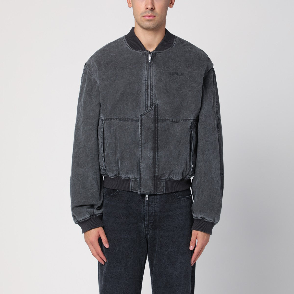 Represent Black washed cotton bomber jacket Represent