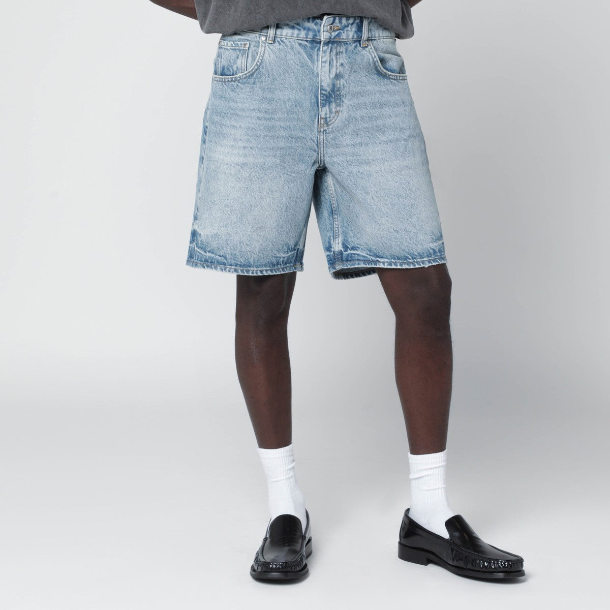 Represent Light blue washed-effect denim Bermuda shorts Represent