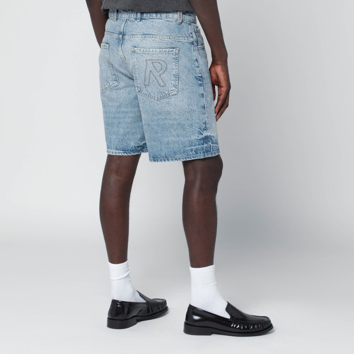 Represent Light blue washed-effect denim Bermuda shorts Represent