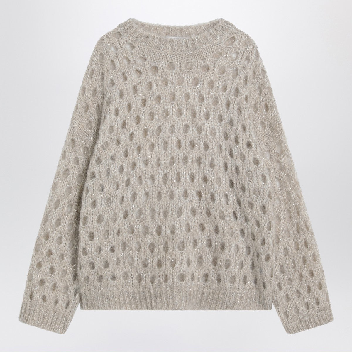 Brunello Cucinelli Beige openwork mohair-blend sweater Brunello Cucinelli