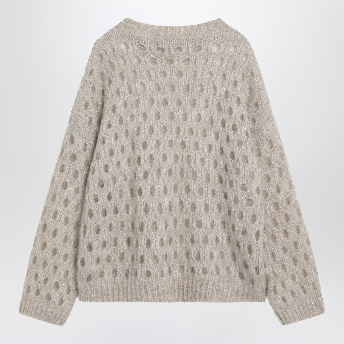 Brunello Cucinelli Beige openwork mohair-blend sweater Brunello Cucinelli