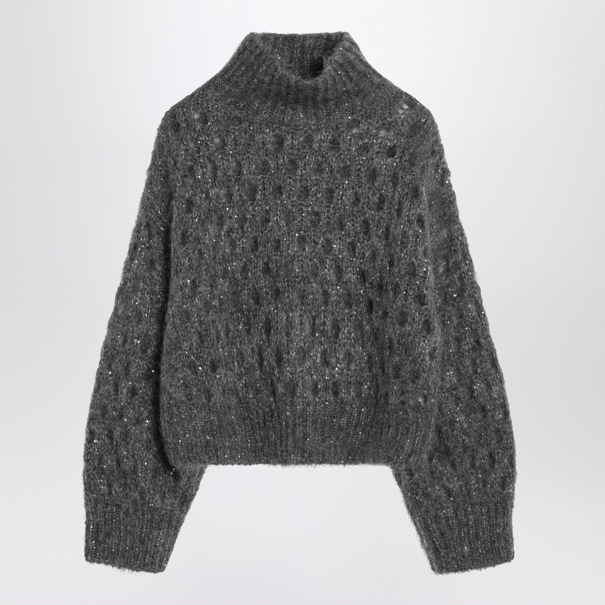 Brunello Cucinelli Grey openwork turtleneck sweater Brunello Cucinelli