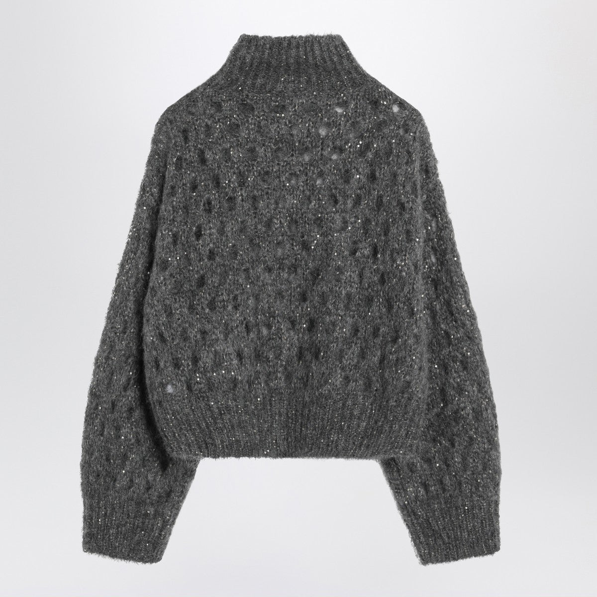Brunello Cucinelli Grey openwork turtleneck sweater Brunello Cucinelli