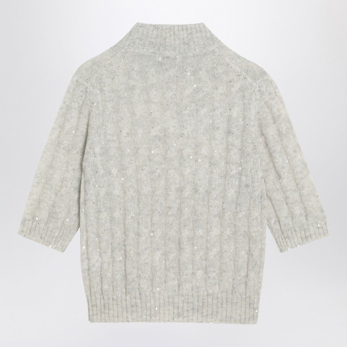 Brunello Cucinelli Light grey cable-knit sweater in mohair blend Brunello Cucinelli