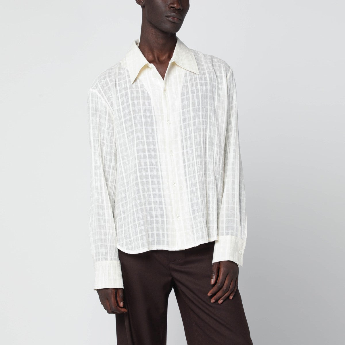 Séfr Ignacio white cotton and linen checked shirt Séfr