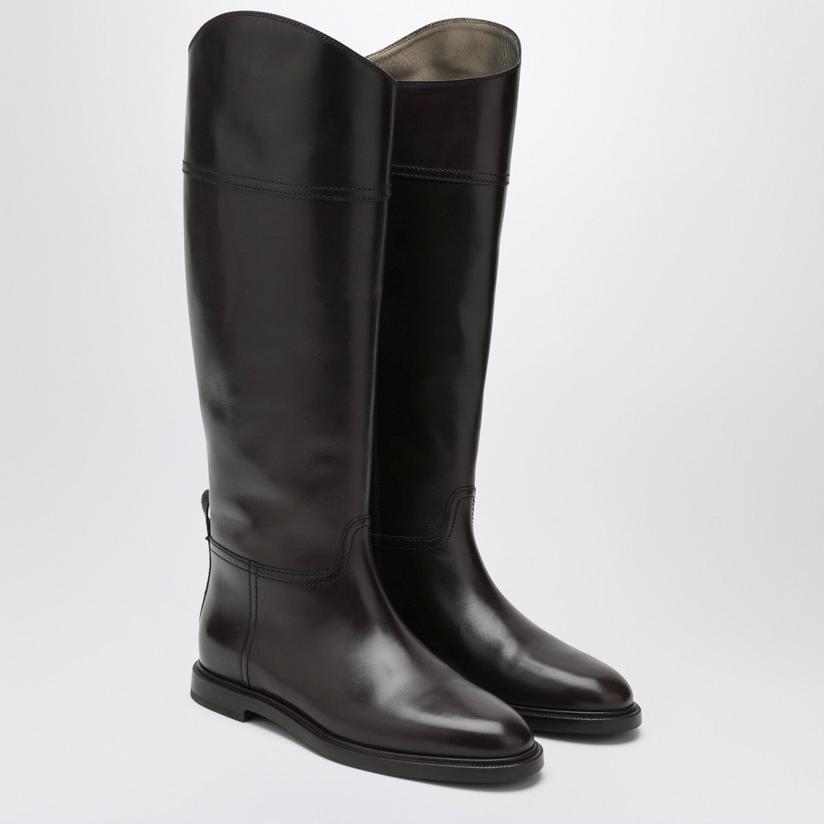 Brunello Cucinelli Brown leather boots with Shiny Detail Brunello Cucinelli