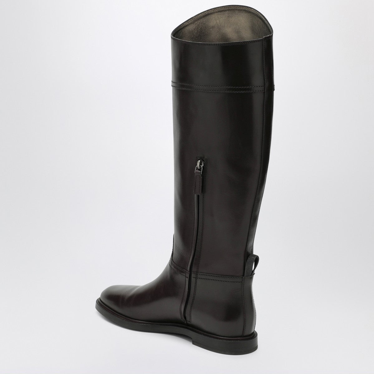 Brunello Cucinelli Brown leather boots with Shiny Detail Brunello Cucinelli