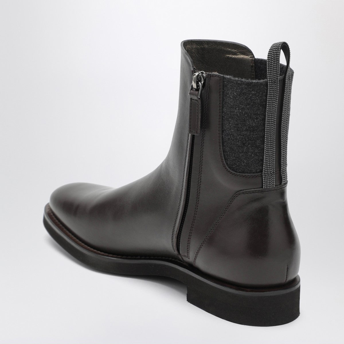Brunello Cucinelli Brown leather Chelsea boots with Shiny Detail Brunello Cucinelli