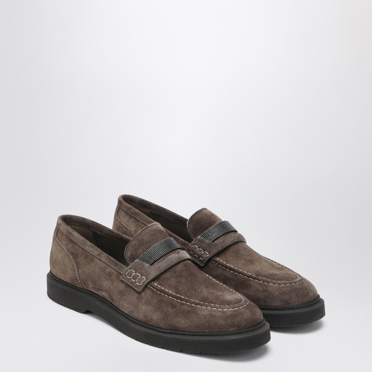 Brunello Cucinelli Penny loafer in brown leather with monile detail Brunello Cucinelli