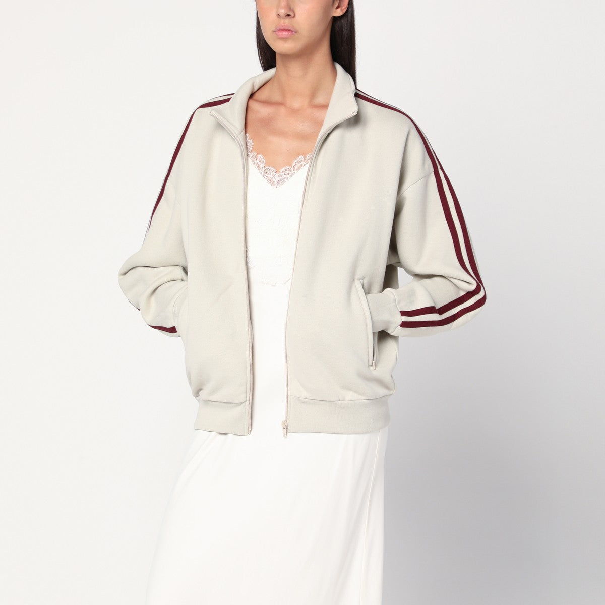 6397 Ivory/bordeaux zip-up sweatshirt 6397