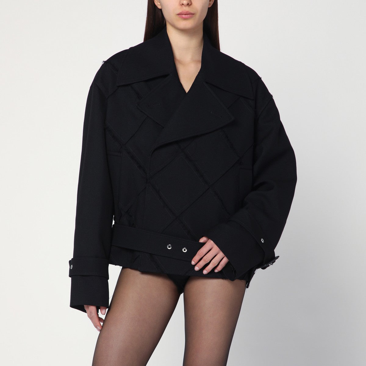 NAMACHEKO Black belted jacket in wool blend NAMACHEKO