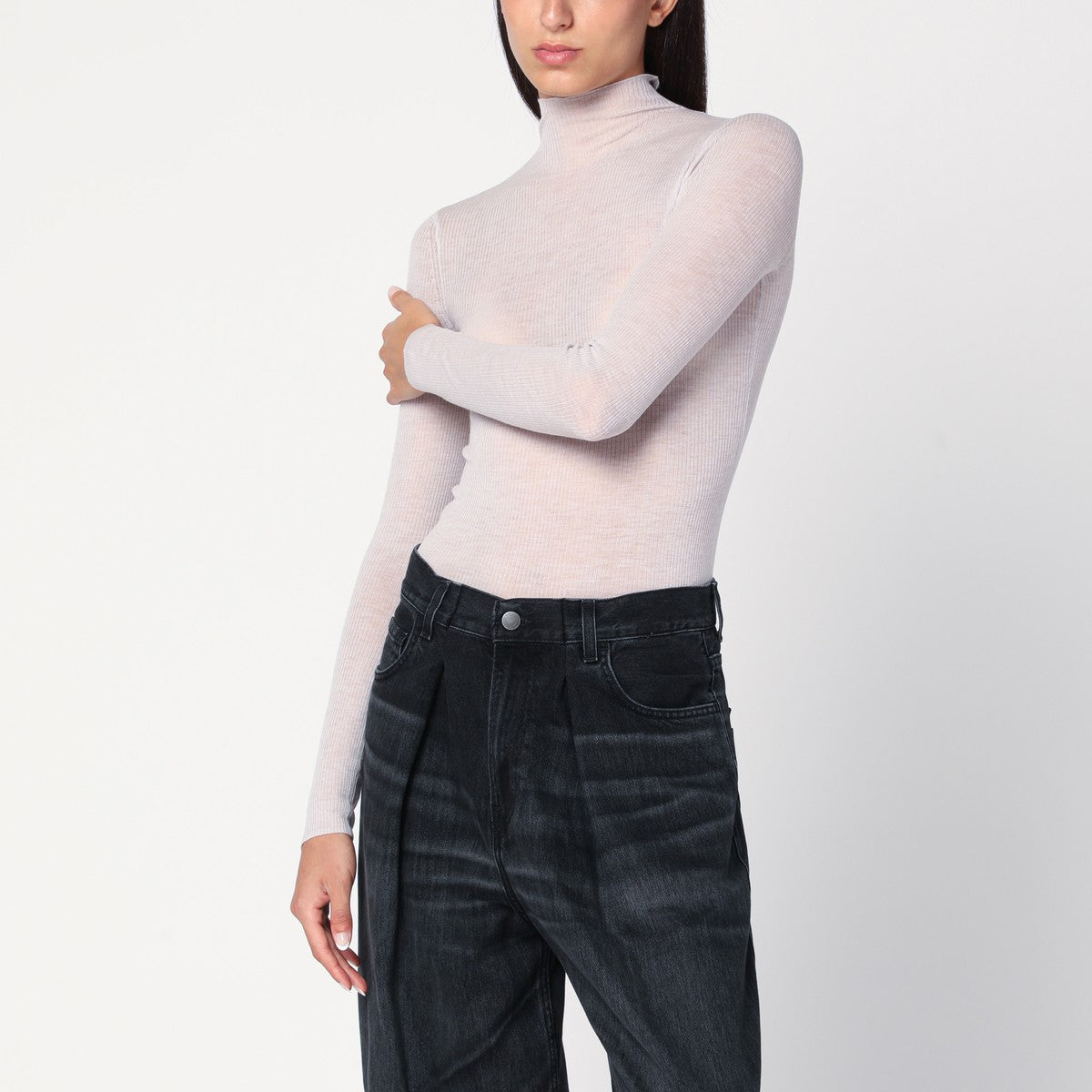 6397 Ivory semi-sheer turtleneck 6397