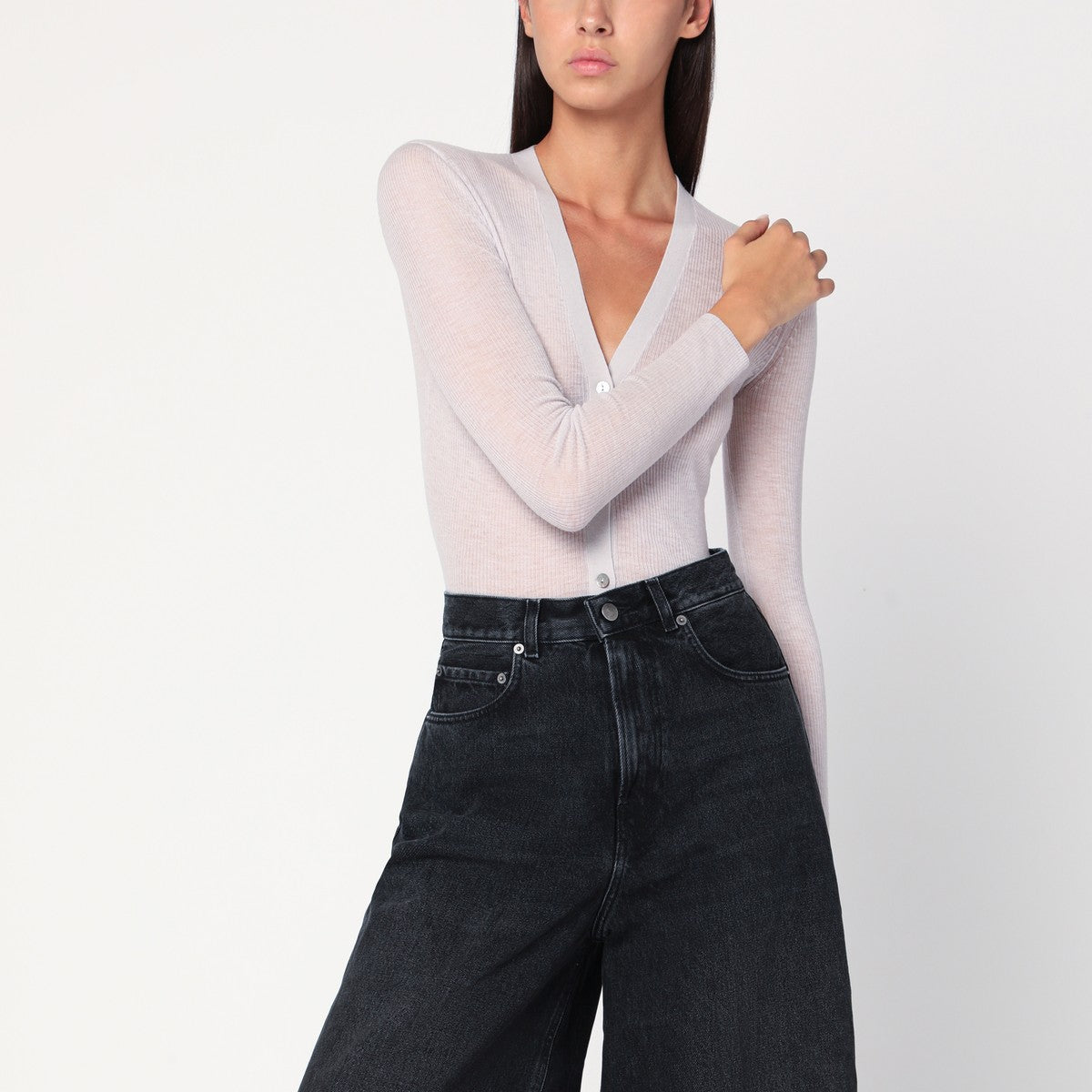 6397 Ivory semi-sheer knit cardigan 6397