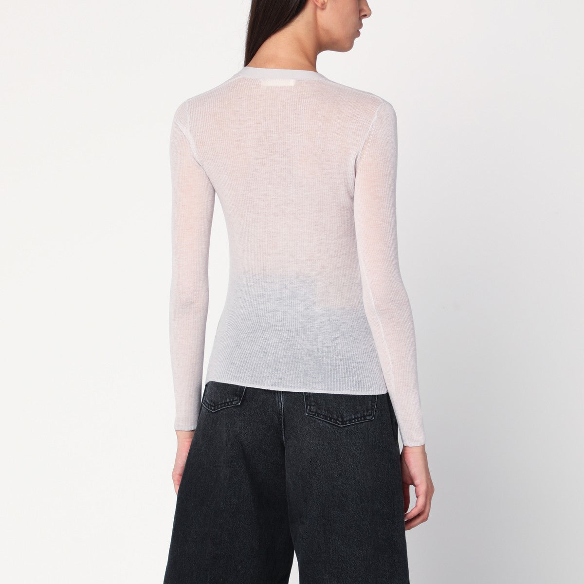 6397 Ivory semi-sheer knit cardigan 6397