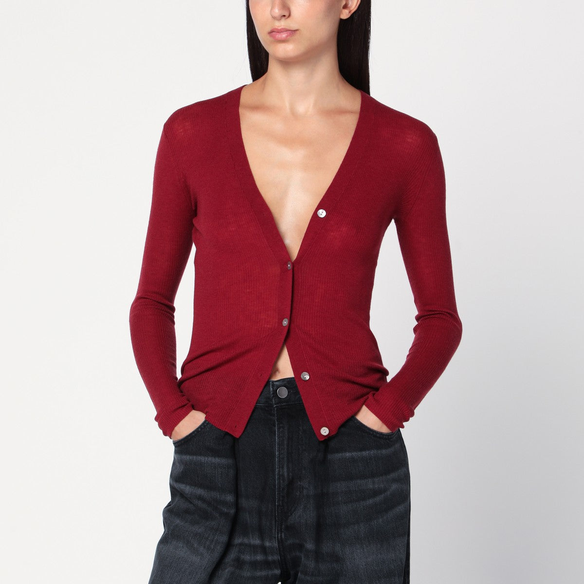 6397 Bordeaux semi-sheer knit cardigan 6397