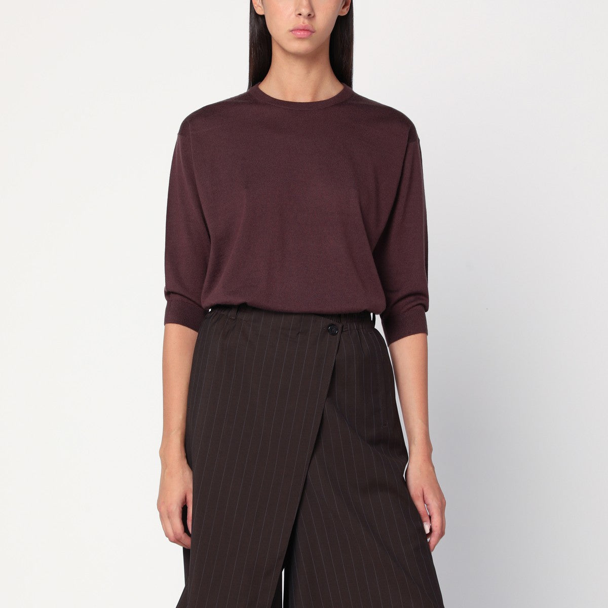 6397 Short-sleeved sweater in espresso brown wool 6397