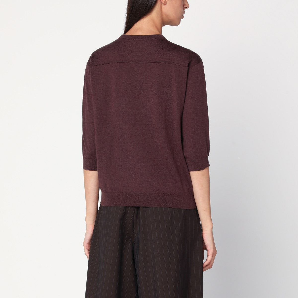 6397 Short-sleeved sweater in espresso brown wool 6397