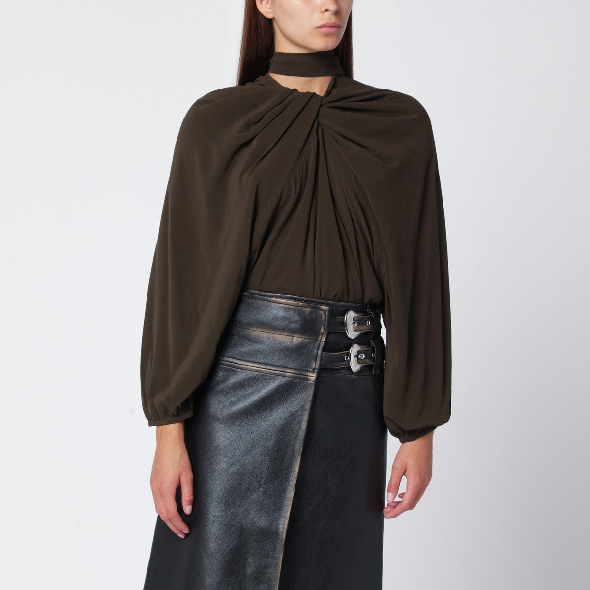 NAMACHEKO Black draped silk top NAMACHEKO