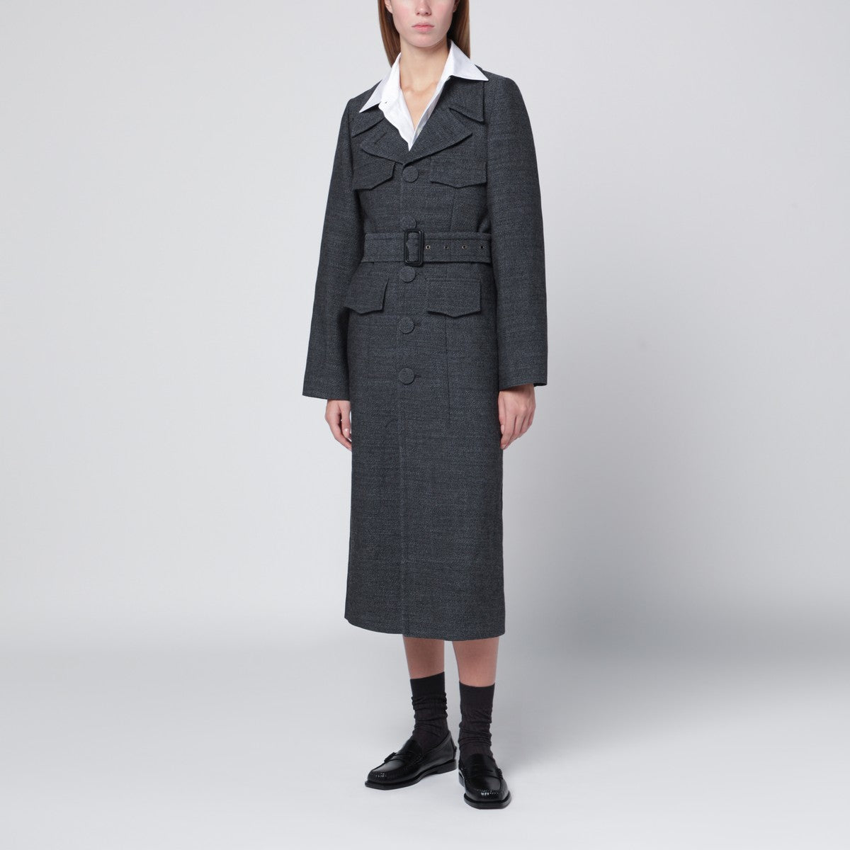 NAMACHEKO Grey wool coat with belt NAMACHEKO