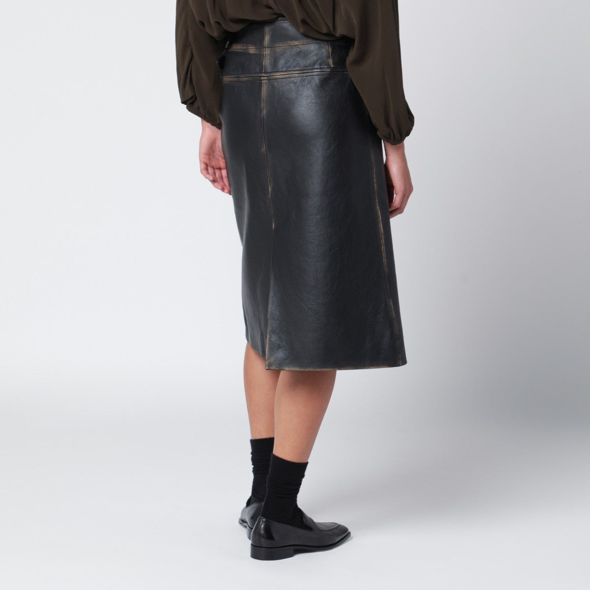 NAMACHEKO Black vintage-effect leather skirt