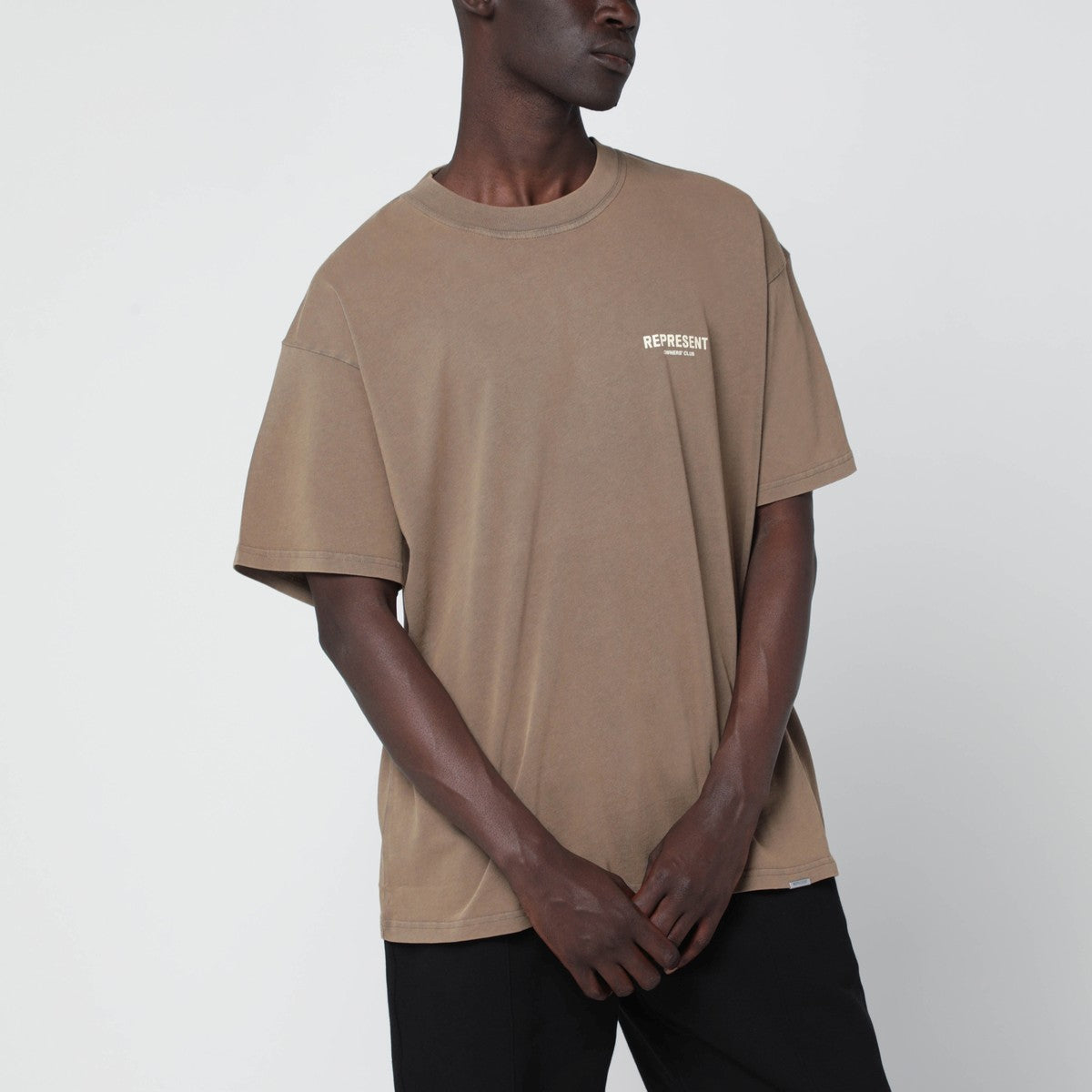Represent Light brown cotton T-shirt with logo Represent