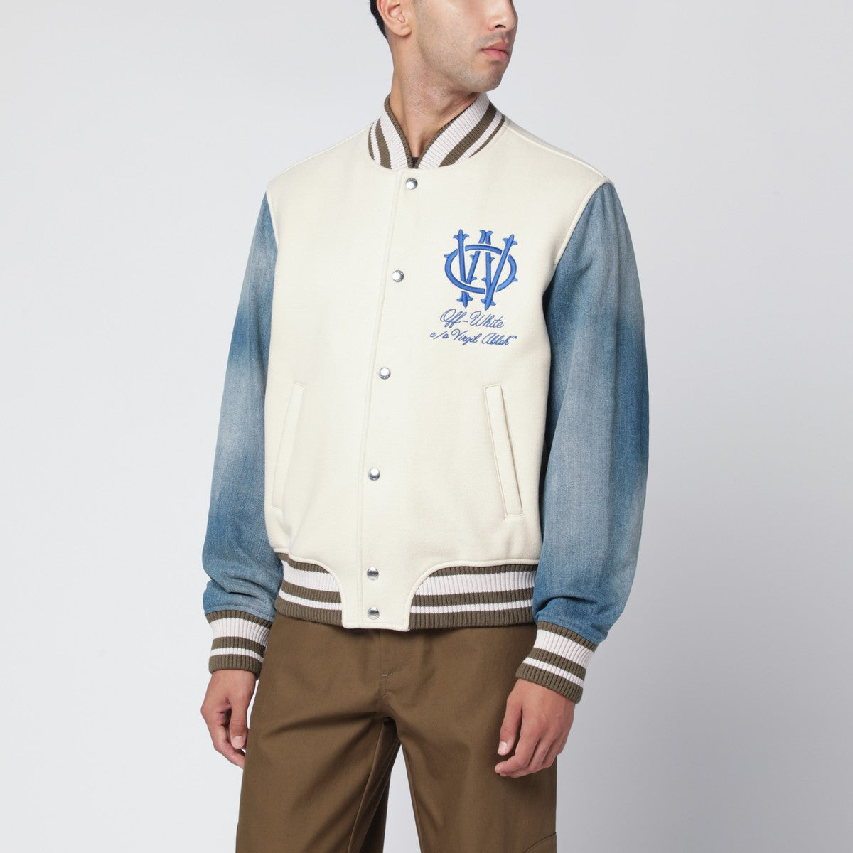 Off White Off-White™ Ivory bomber jacket with denim sleeves Off White