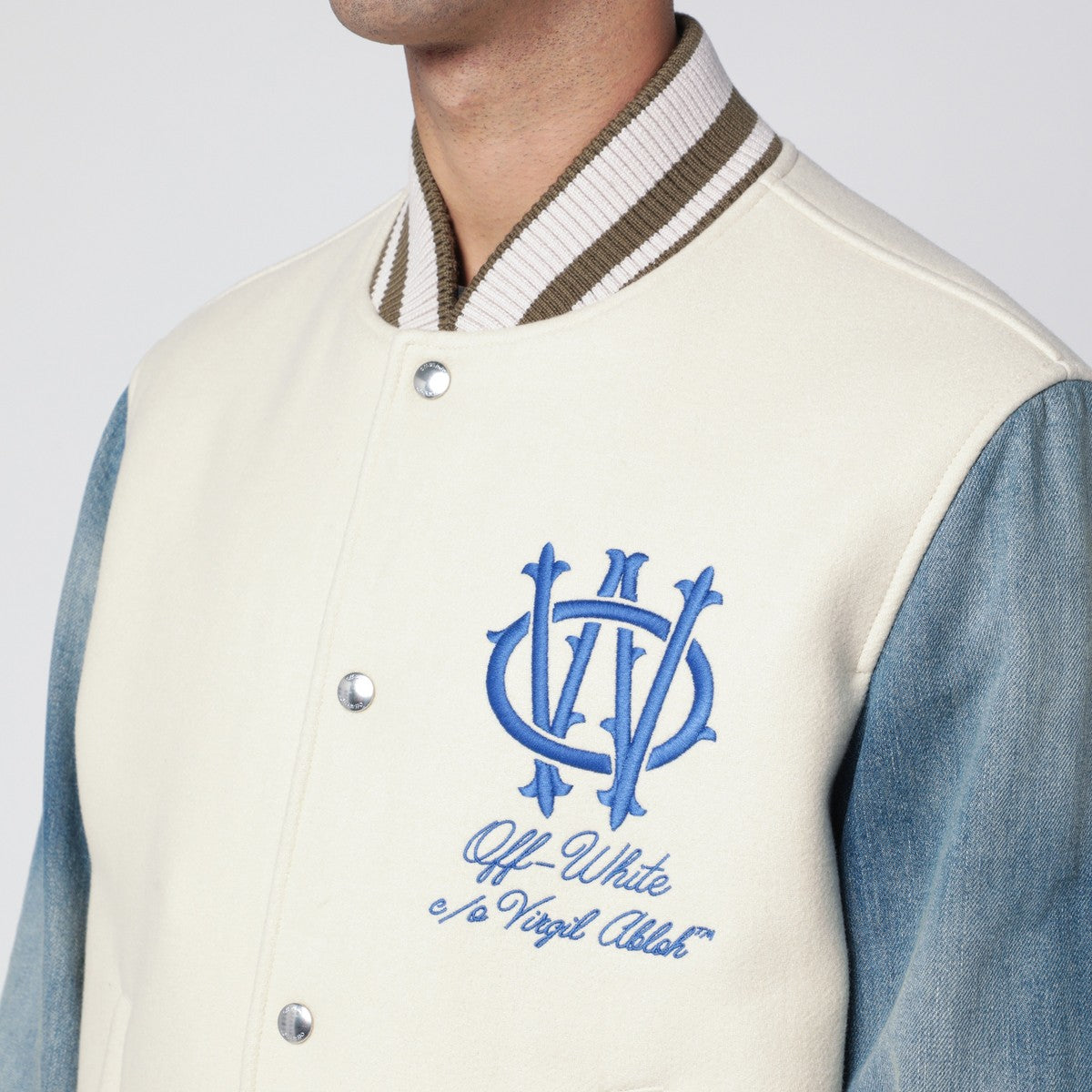 Off White Off-White™ Ivory bomber jacket with denim sleeves Off White