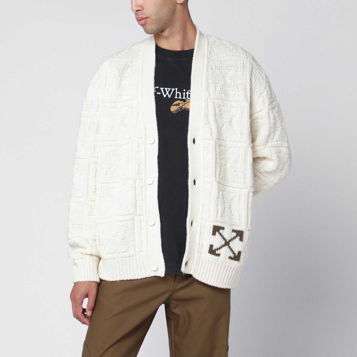 Off White Off-White™ Cream cardigan with Arrow motif intarsia Off White
