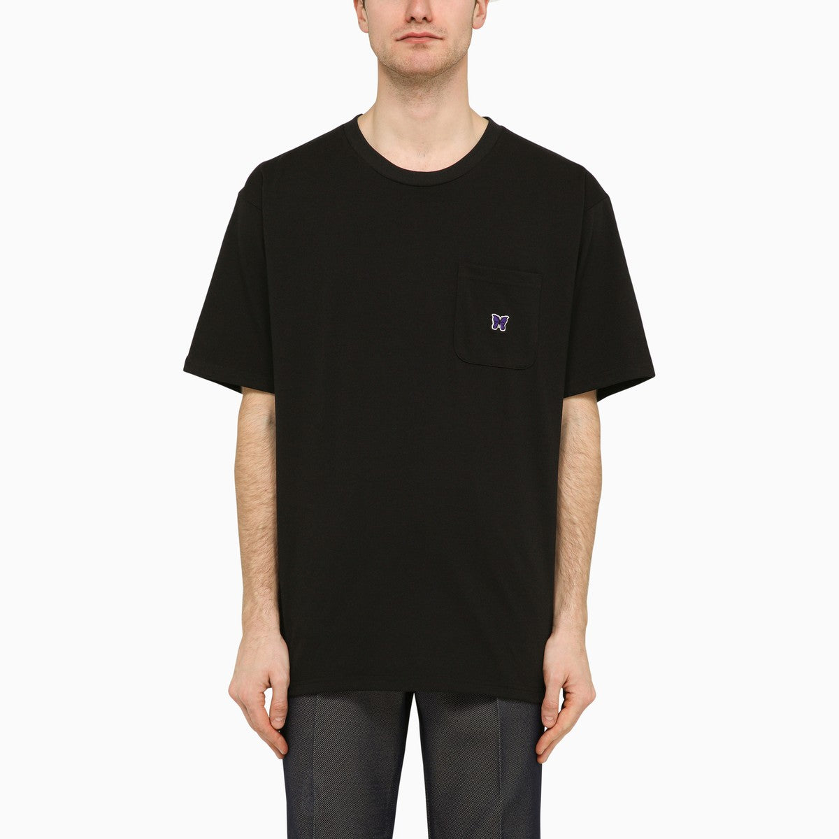 Needles Black crew-neck t-shirt with embroidery Needles
