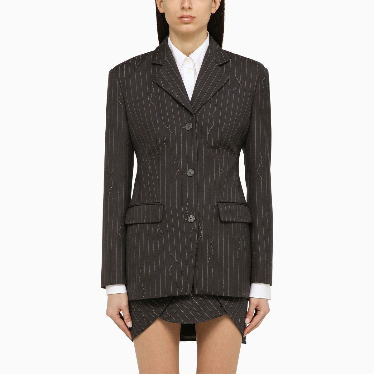 Off White Off-White™ Grey single-breasted pinstripe jacket in wool blend Off White