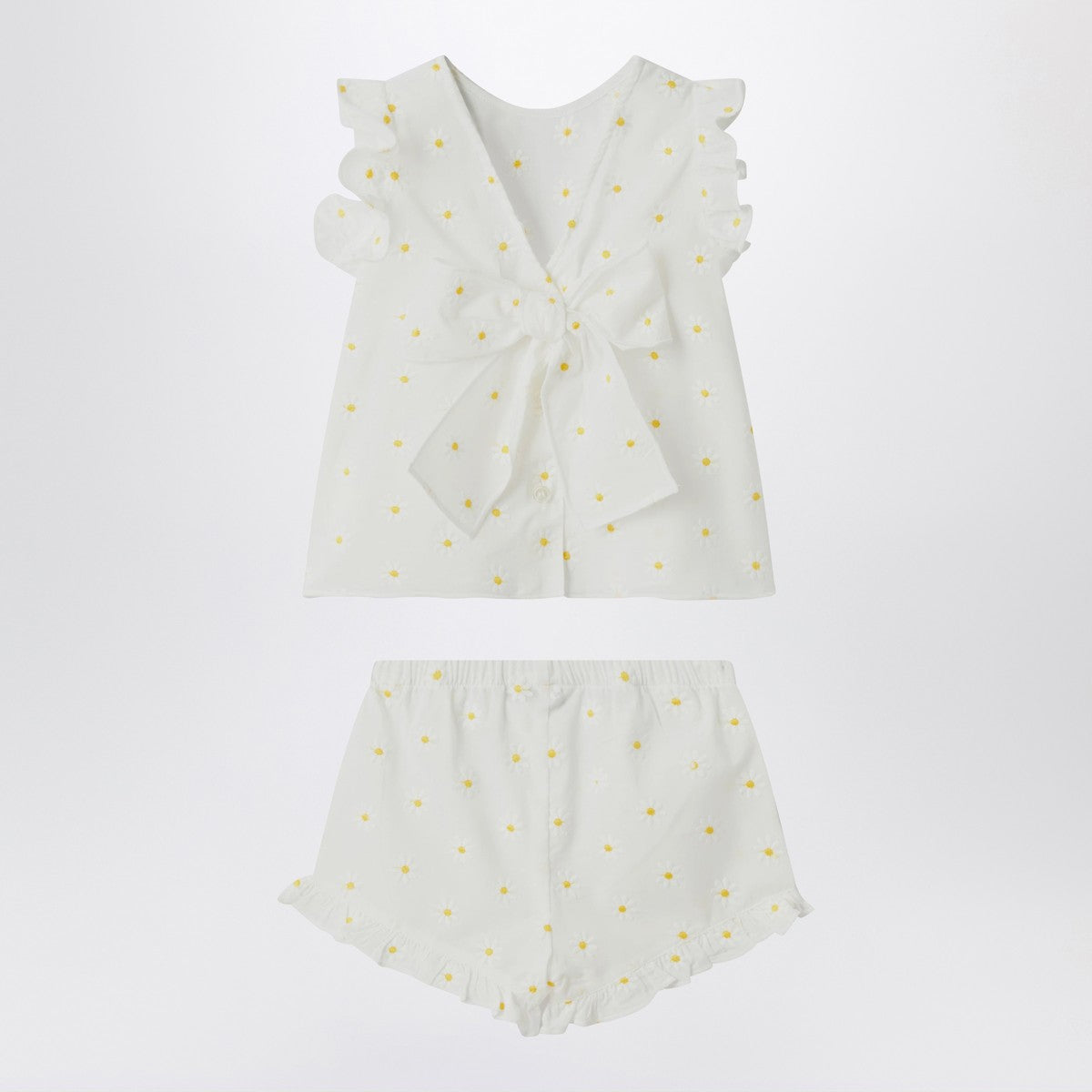 Il Gufo Two-piece white set with floral embroidery Il Gufo