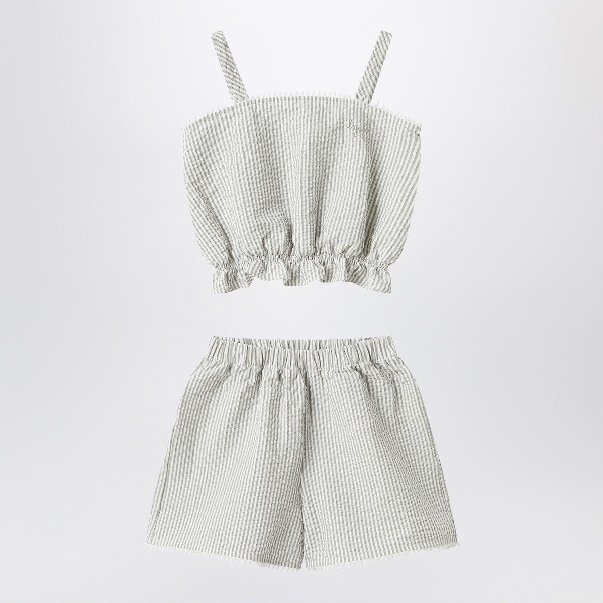 Il Gufo Granite-coloured set in striped seersucker Il Gufo