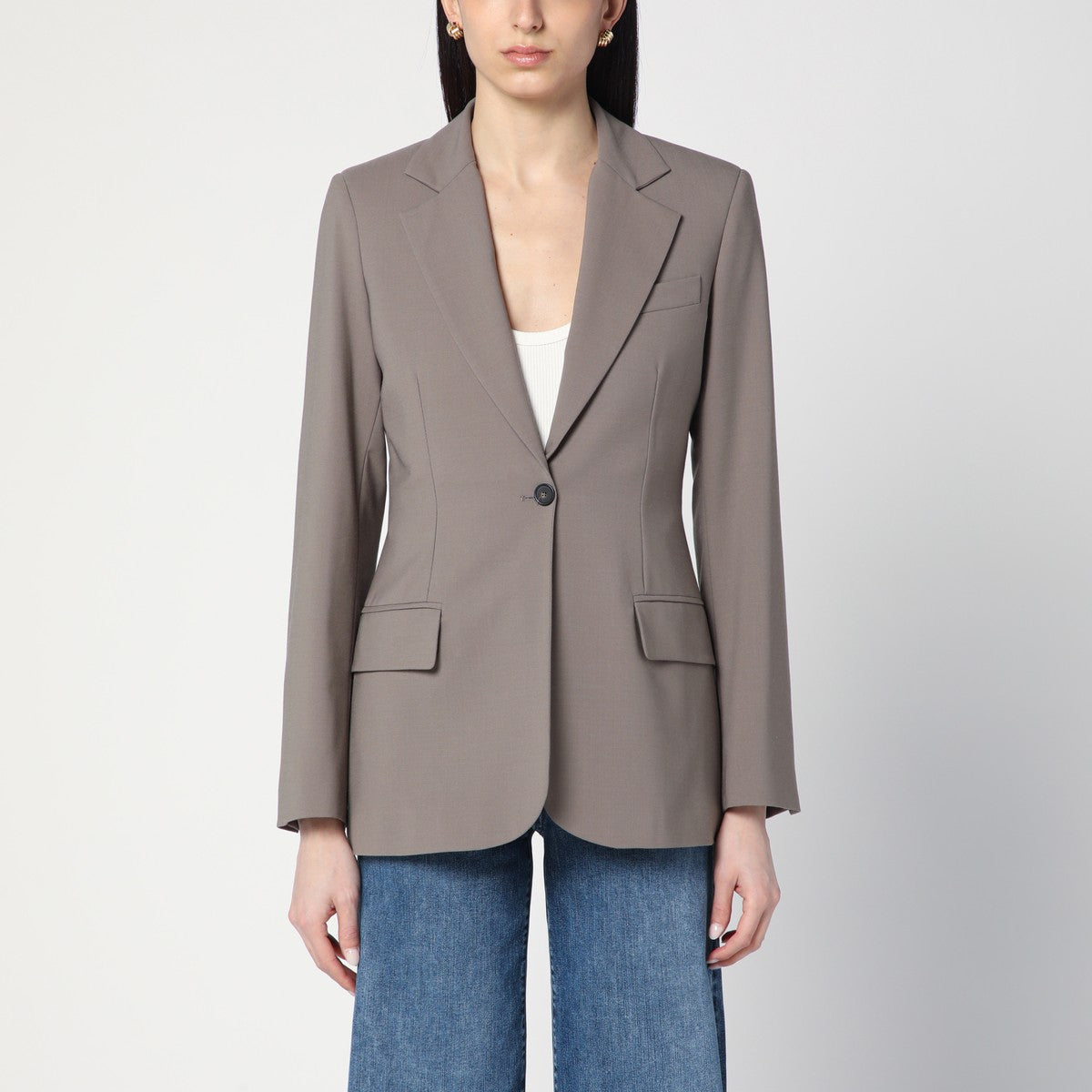 Erika Cavallini Single-breasted jacket in taupe colour Erika Cavallini