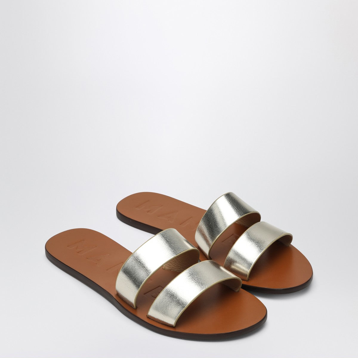 Manebí Platinum colored strap sandals in leather Manebí