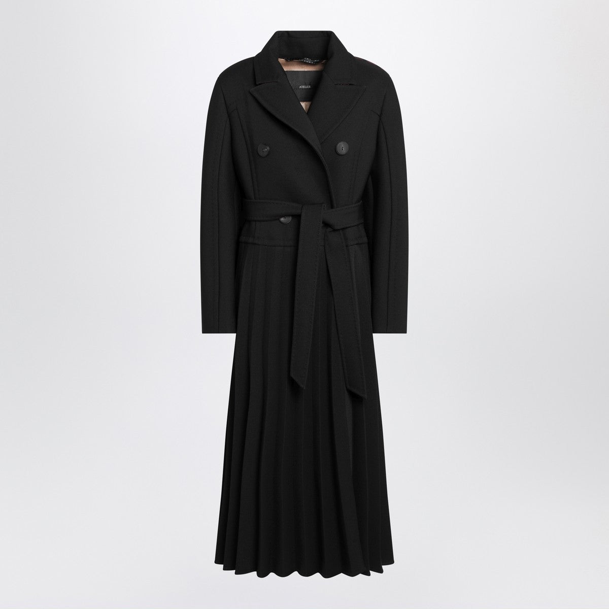 Max Mara Atelier Black pleated redingote coat in technical fabric Max Mara Atelier