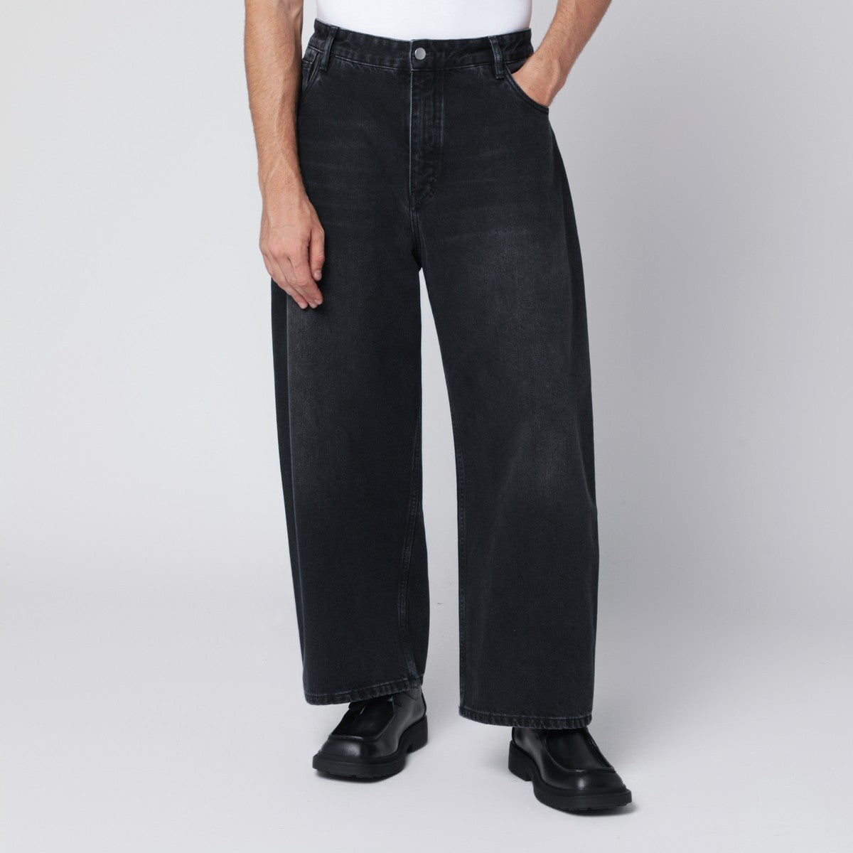 STUDIO NICHOLSON Wide-leg washed black jeans Studio Nicholson