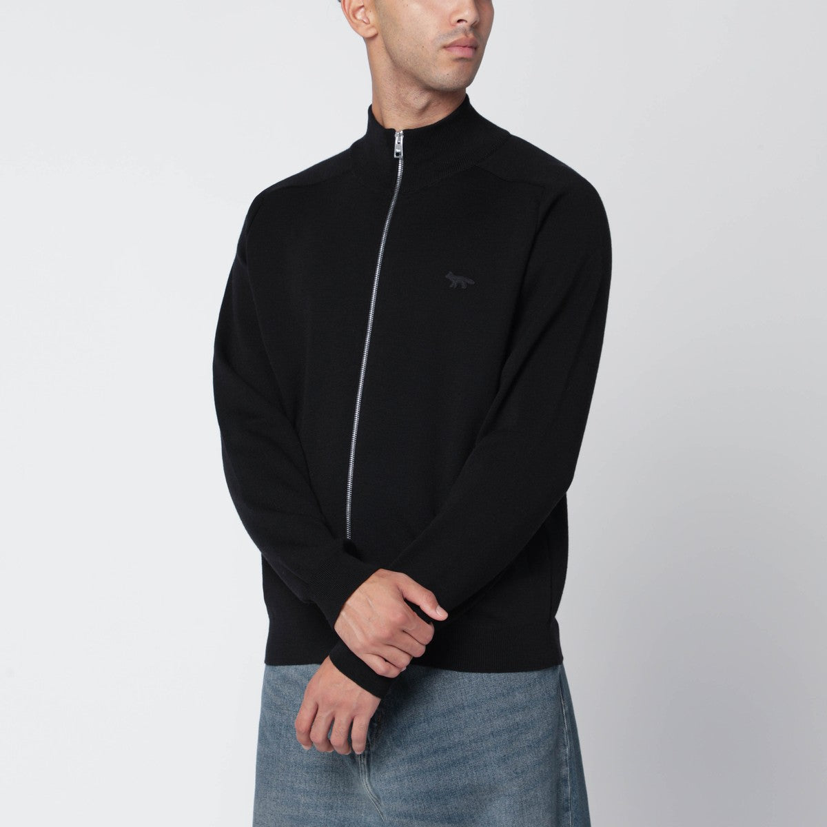 Maison Kitsuné Black wool zip cardigan Maison Kitsuné