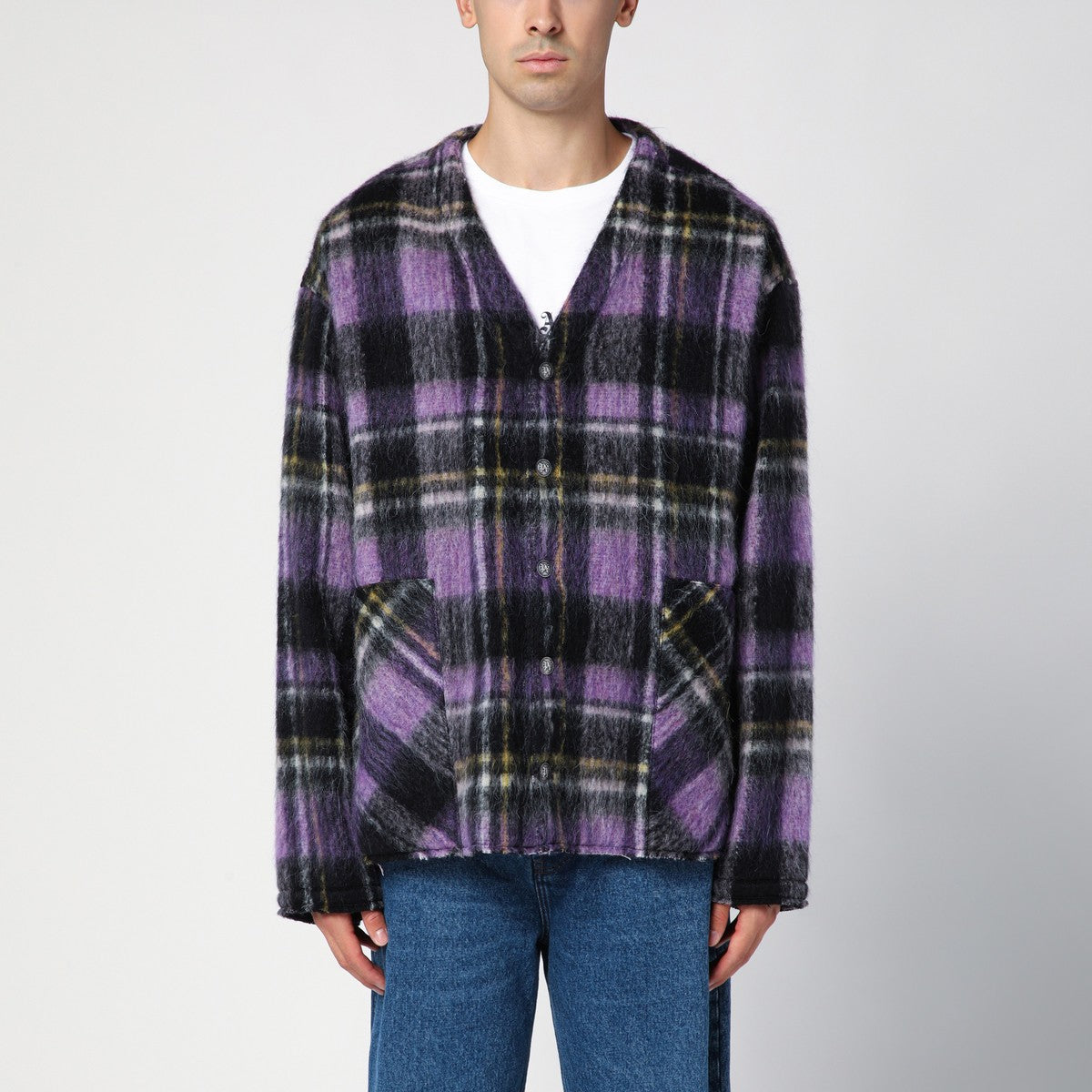 Palm Angels Over shirt in violet check wool Palm Angels