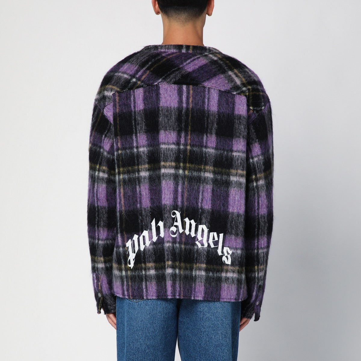 Palm Angels Over shirt in violet check wool Palm Angels