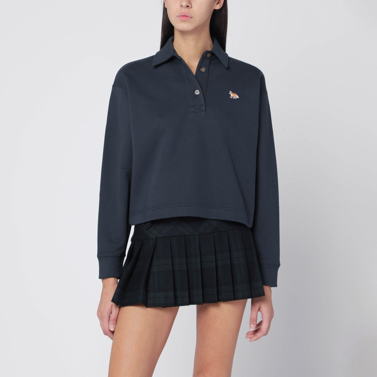 Maison Kitsuné Navy polo-style sweatshirt with logo patch Maison Kitsuné