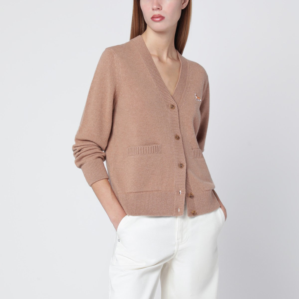 Maison Kitsuné Light brown wool cardigan Maison Kitsuné
