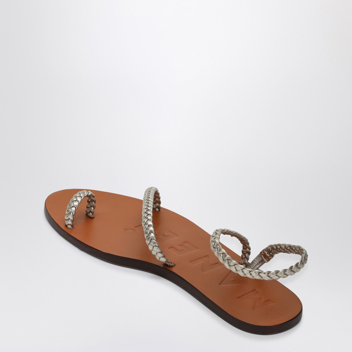 Manebí Platinum leather thong sandals with ring Manebí
