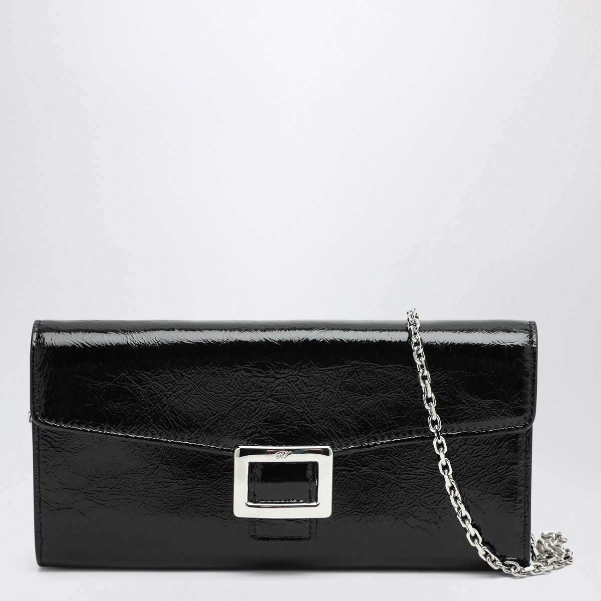 ROGER VIVIER Belle Vivier black patent leather wallet with chain Roger Vivier