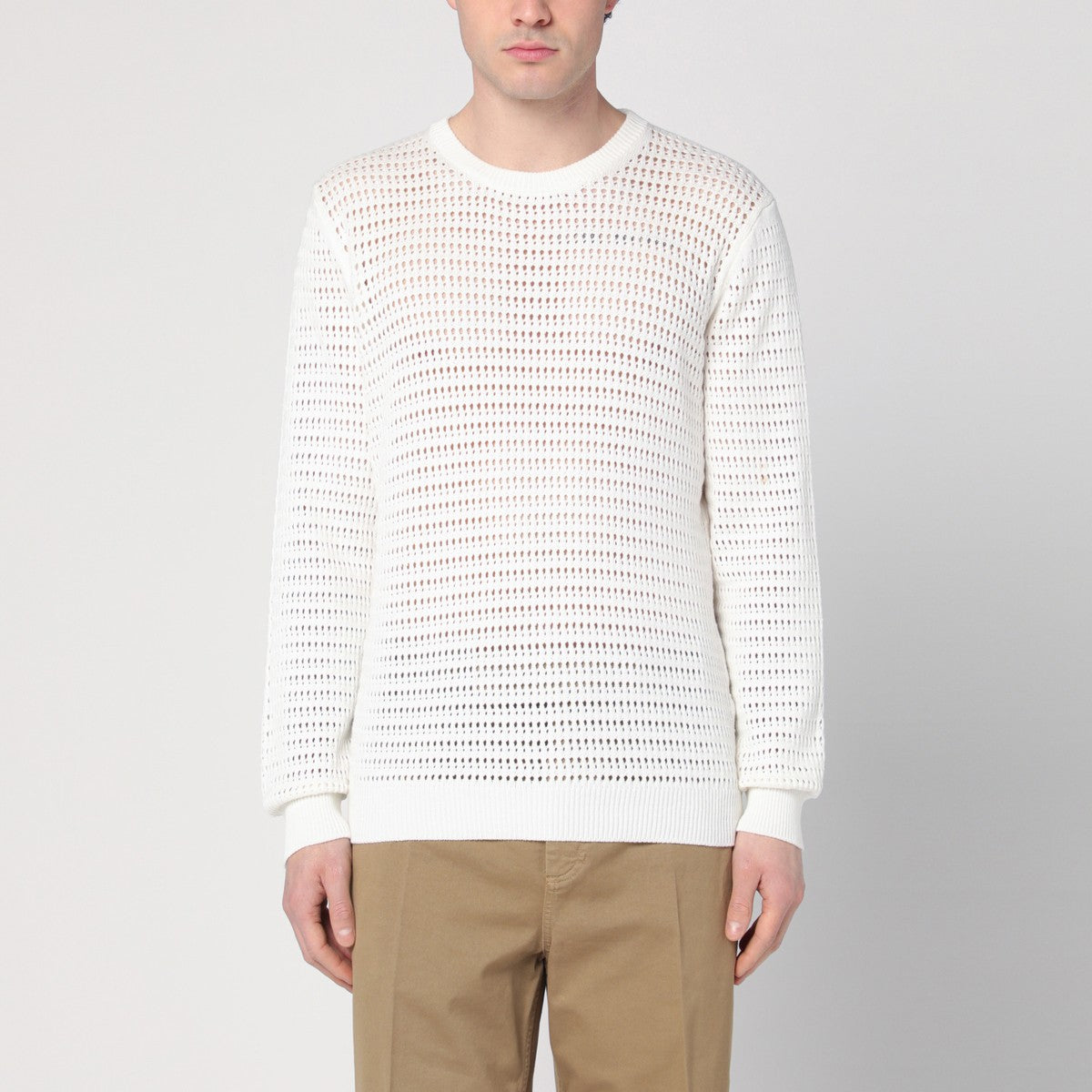 Roberto Collina Perforated milk-coloured sweater in cotton Roberto Collina