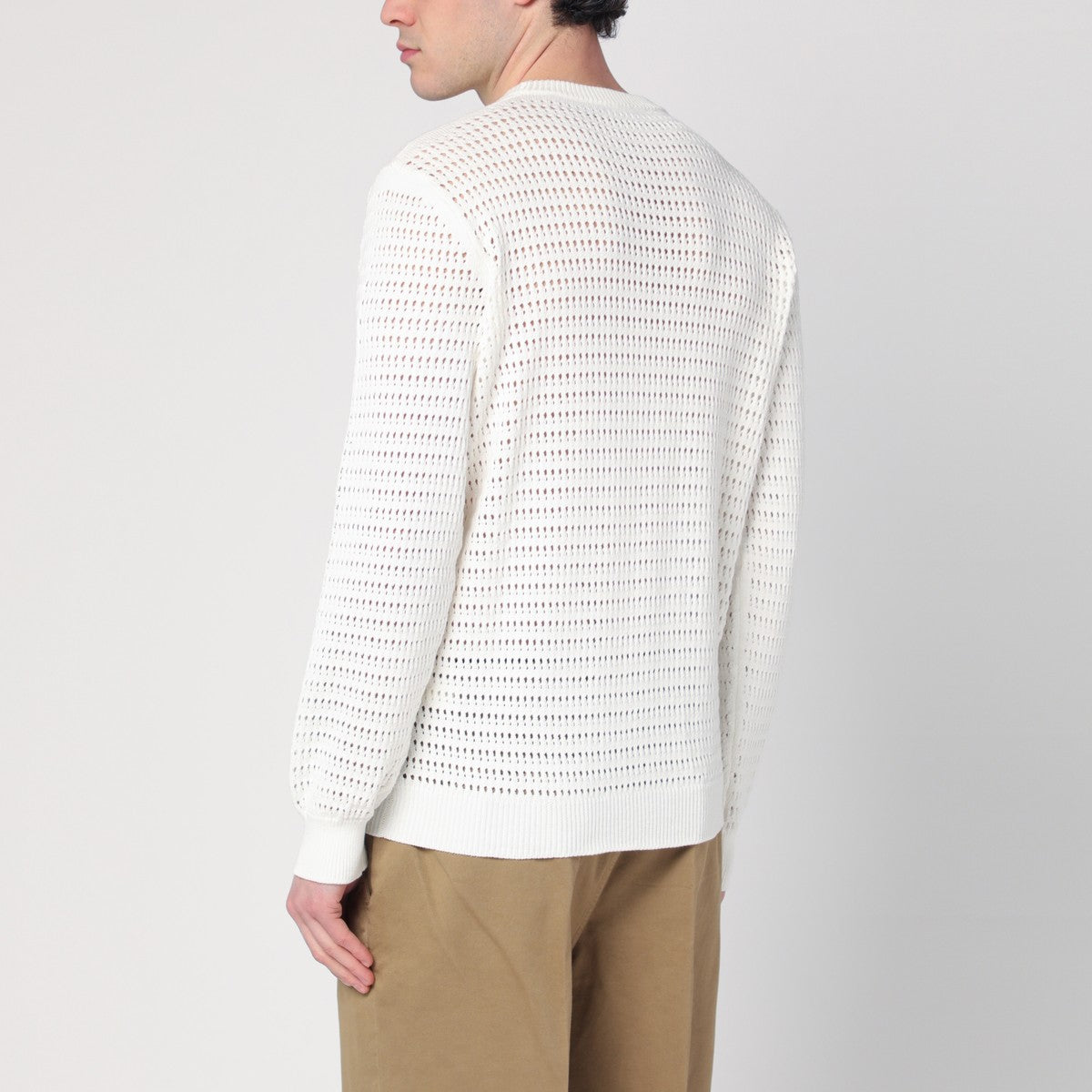 Roberto Collina Perforated milk-coloured sweater in cotton Roberto Collina